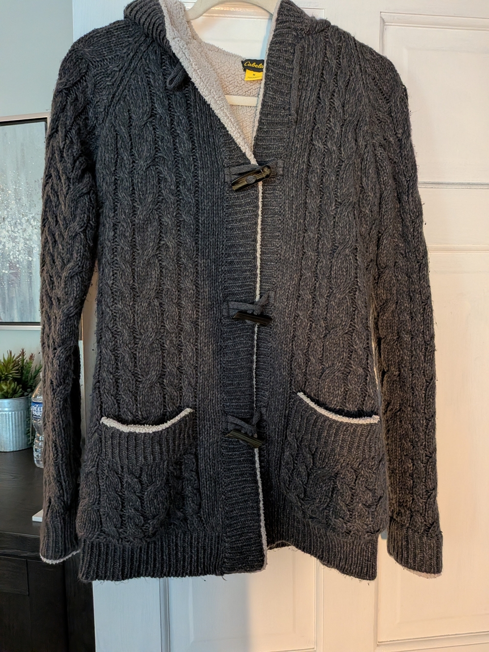 Cabela's Dark Gray Cable Knit Toggle Cardigan with Sherpa Trim